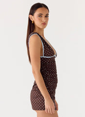 Minivestido Options - Chocolate con Puntos Azules