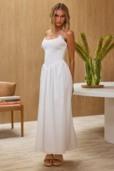 Vestido maxi blanco con corpiño fruncido Enchanted Leaf