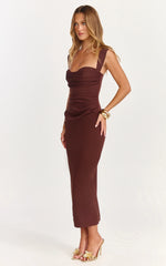 Kenna Maxi Dress - Gathered Bust Tucked Waist Dress in Chocolate
