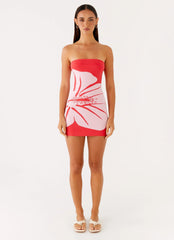 Vestido corto de punto sin tirantes Kader - Estampado floral rojo
