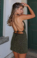 Minivestido de cuentas By Candlelight verde oliva oscuro