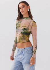 Top de manga larga de malla Neon Serenade - Rainforest