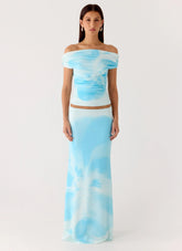 Falda Moka Maxi - Azul Floreciente