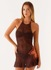 Minivestido Henley de ganchillo - Chocolate