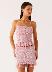 Top halter con abalorios Shari - Rosa
