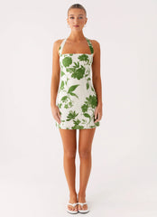 Minivestido de algodón Melora - Verde Floreciente