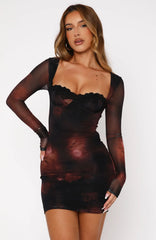 Minivestido de manga larga No Other Love color Auburn Embers