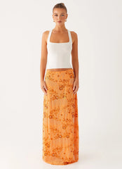 Corinna Falda Maxi de Lentejuelas de Tiro Bajo - Naranja