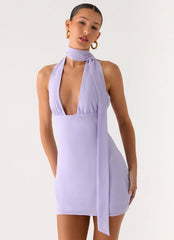 Minivestido Melisande con cuello de bufanda - Lavanda