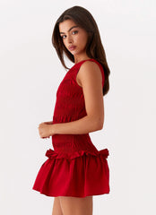 Vestido mini fruncido Garden Kisses - Rojo