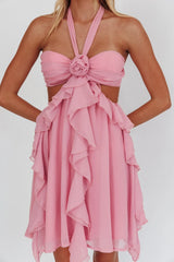 Minivestido Santiago con volantes y recortes (Rosa rubor)