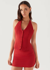 Top con chaleco Sarah Halterneck - Rojo rubí
