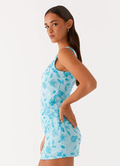 Minivestido Starlina escote cuadrado con cuentas - Azul