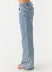 Aesha Jeans de mezclilla de talle bajo - Mezclilla clara