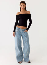 Calça Jeans Johnny Low Rise Wide Leg - Lavagem Azul Claro