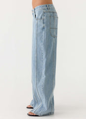 Jeans anchos de tiro bajo Johnny - Lavado azul claro
