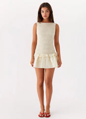 Minivestido fruncido Garden Kisses - Marfil