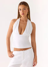 Josephina Linen Halter Top - White
