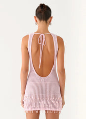 Mini vestido de croché con abalorios Miracle - Rosa