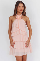 Minivestido Southern Belles con volantes y cuello halter rosa