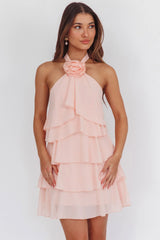 Minivestido Southern Belles con volantes y cuello halter rosa