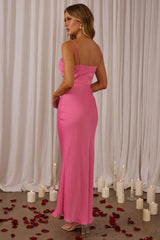 Maxivestido fruncido escote bustier "In A Daze" rosa fuerte