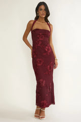 Vestido Longo Serene Halterneck Embelezado Vinho