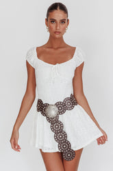 Vestido Mini de Encaje de Manga Corta Mirela Blanco