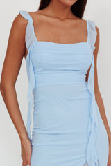 Maxivestido azul con volantes Blushing