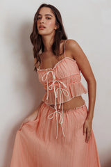 Maidens Top con detalle de lazo y remallado Albaricoque