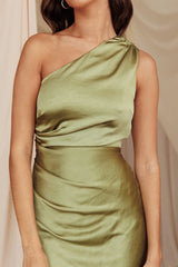 Vestido largo con abertura de un solo hombro Kamillia oliva