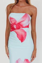 Vestido longo tomara que caia Truth Be Told Azul