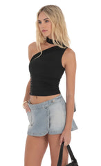 Saia-short Jeans Transpassada Azul Desbotado