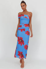 Vestido largo asimétrico floral azul Gala
