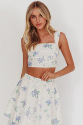 Top corto fruncido Dixon Floral Beige
