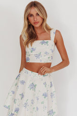 Dixon Cropped Franzido com Prega Floral Bege