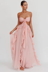 Vestido largo Santiago Cut-Out con volantes - Rosa palo