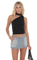 Saia-short Jeans Transpassada Azul Desbotado
