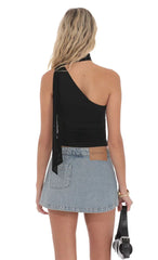 Saia-short Jeans Transpassada Azul Desbotado