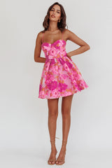 Mini Vestido Jacquard Rosa com Alça e Cami Belle Enchante