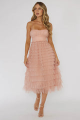 Vestido Midi em Camadas com Babados Garden Party Blush