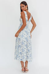 Vestido Maxi com Cintura Basca Floral Azul Spring Dawn