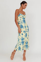 Vestido Maxi Floral Torcido com Decote nas Costas Nerida Amarelo
