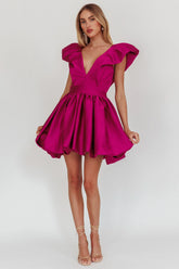 Minivestido Hidden Heart con bajo abullonado magenta