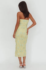 Vestido midi Horizon sin tirantes con textura floral verde