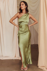 Vestido largo con abertura de un solo hombro Kamillia oliva