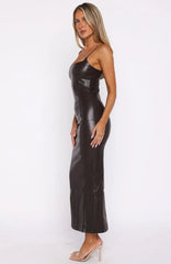 Vestido midi de PU Forever Wanting Chocolate