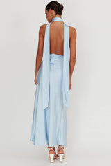 Vestido Longo Italia Azure com Roseta e Gola Halter Azul