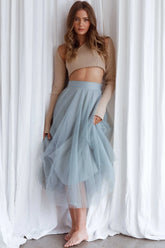 Falda midi de malla de organza Jasmine con cintura elástica Salvia
