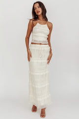 Falda larga Helios con fruncido y lentejuelas beige